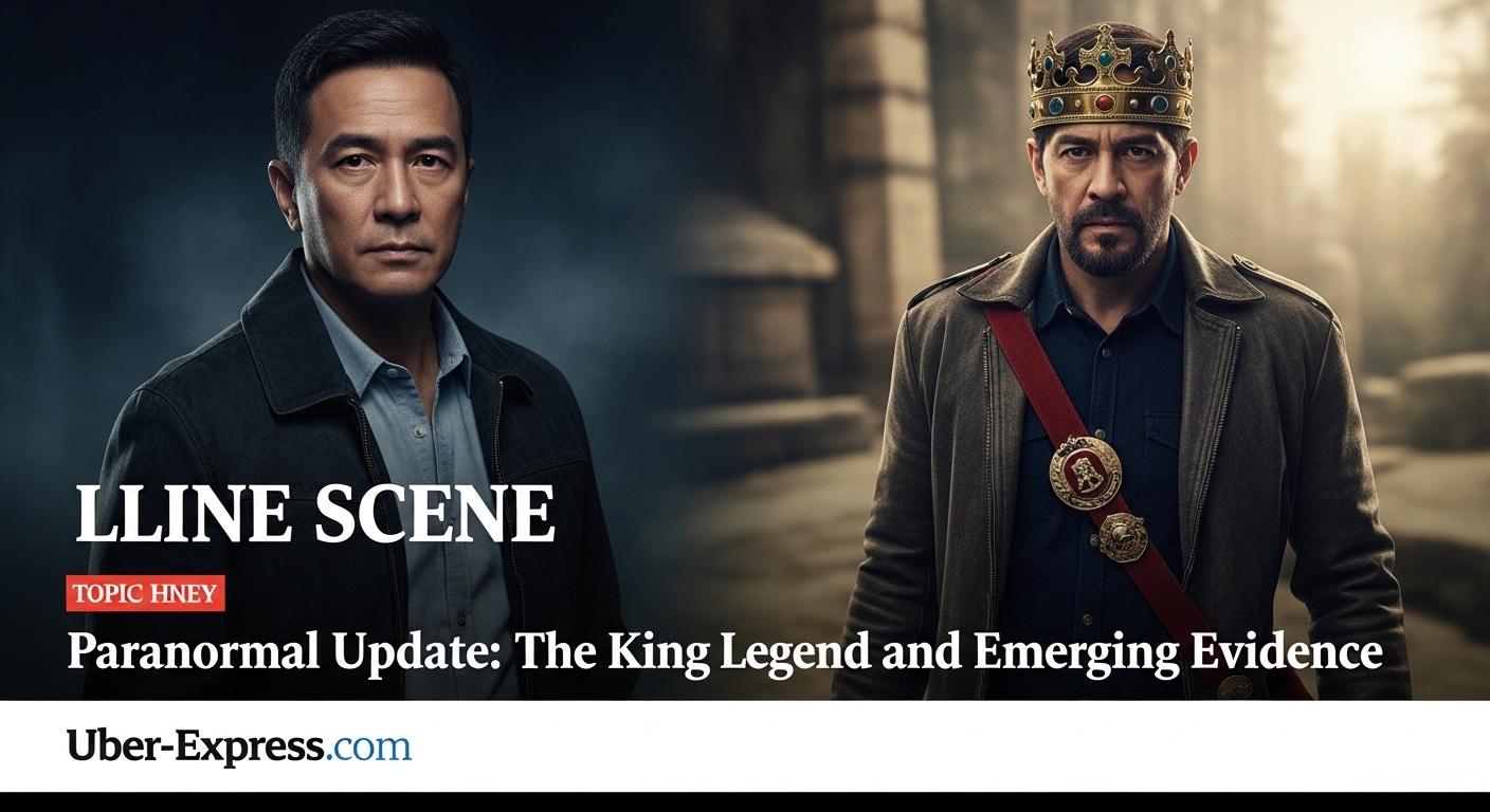 Silhouette of a spectral king figure at night over a Philippine village plaza, with fog and subdued lighting.